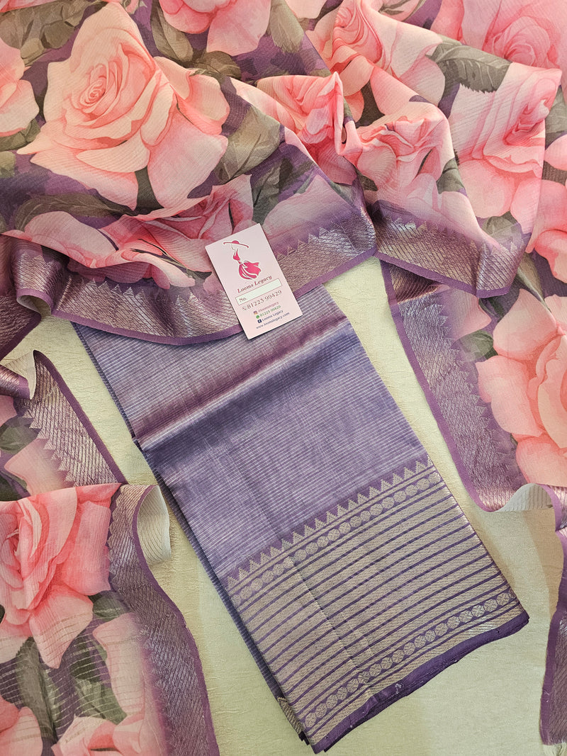 Mangalagiri Pattu Unstitched Suit - Lavender