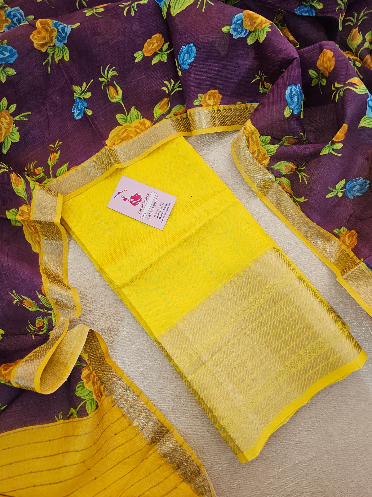 Mangalagiri Pattu Unstitched Suit -  Yellow