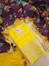 Mangalagiri Pattu Unstitched Suit -  Yellow