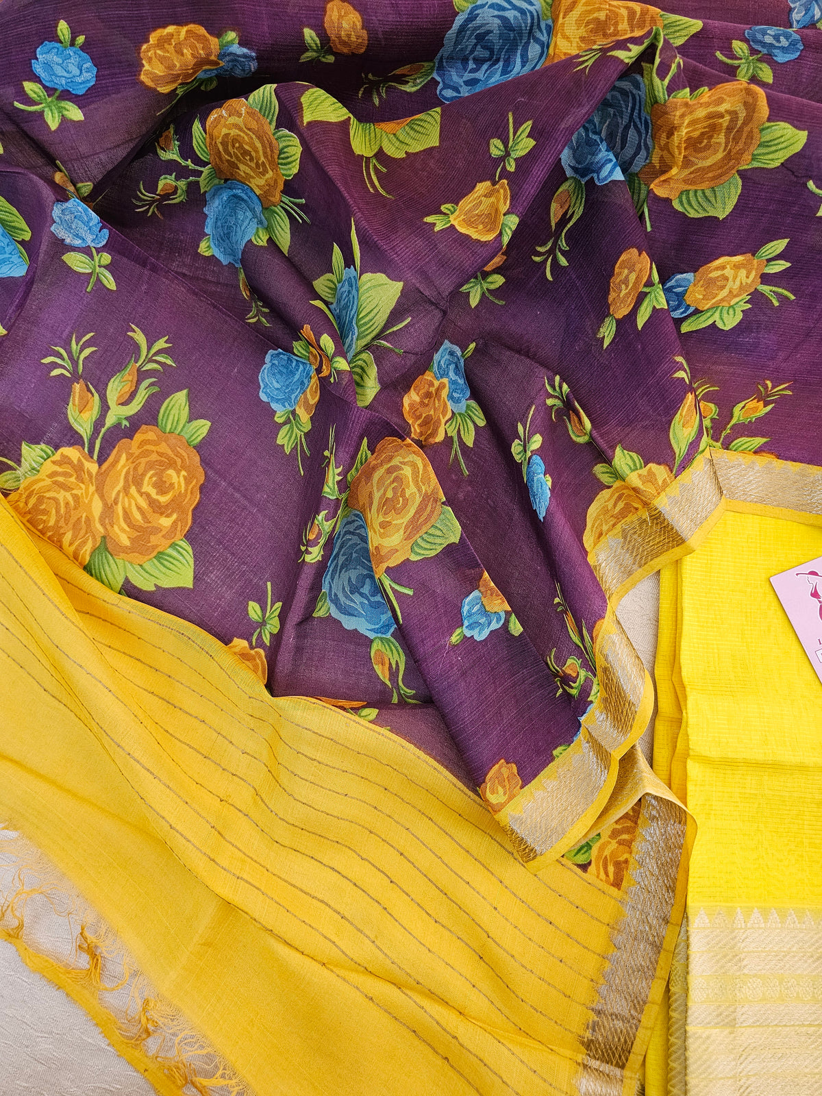 Mangalagiri Pattu Unstitched Suit -  Yellow