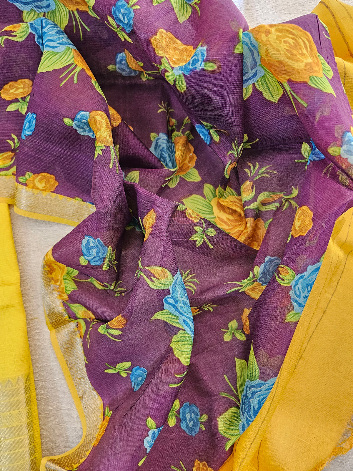 Mangalagiri Pattu Unstitched Suit -  Yellow