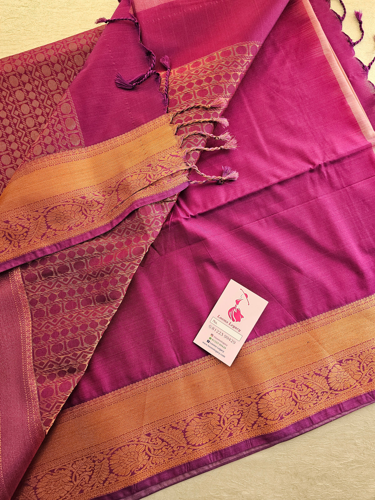 Onion Pink with Purple Copper Zari Woven Border Semi Soft Silk Saree