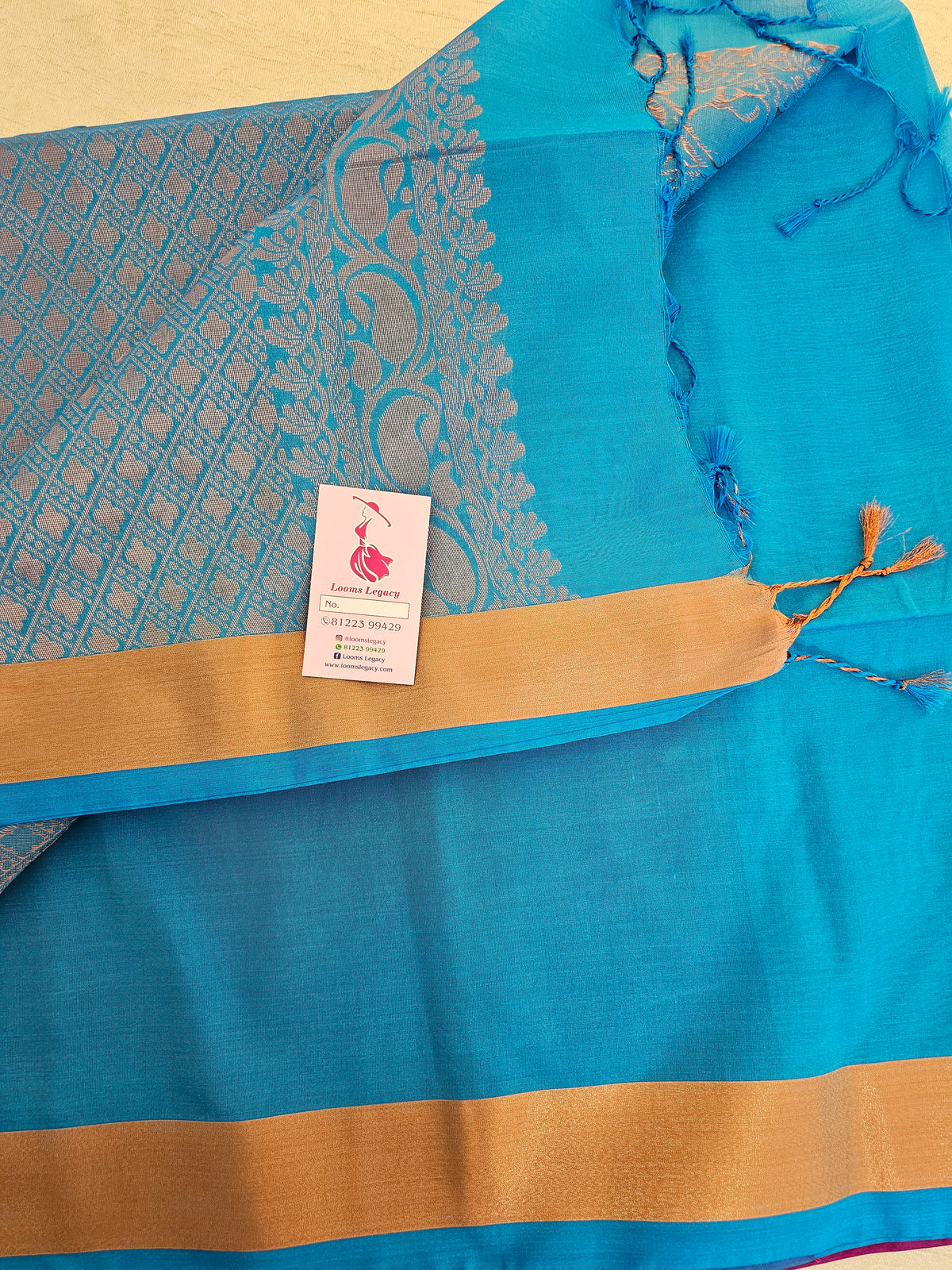 Magenta Pink with Blue Copper Zari Woven Border Semi Soft Silk Saree