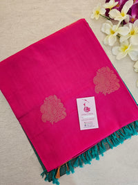 Pink with Sea Green Copper Zari Woven Border Semi Soft Silk Saree