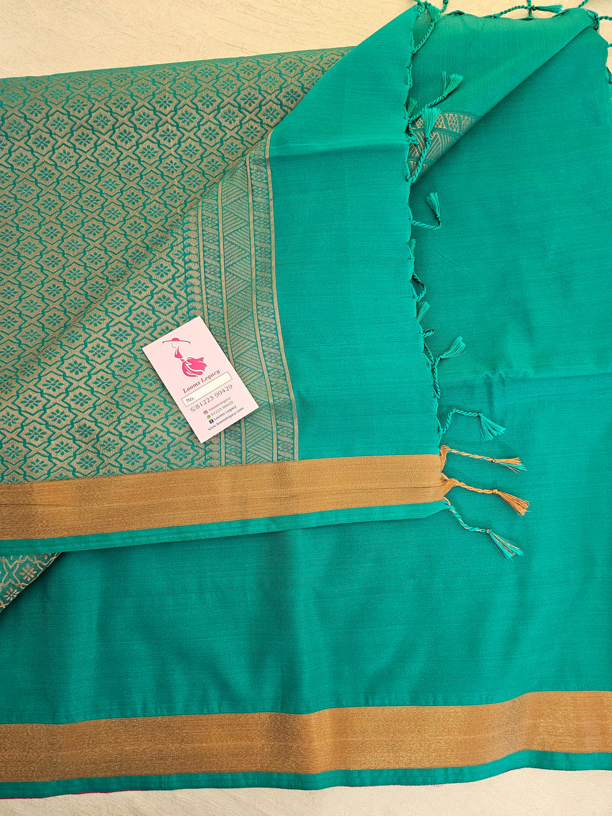 Pink with Sea Green Copper Zari Woven Border Semi Soft Silk Saree