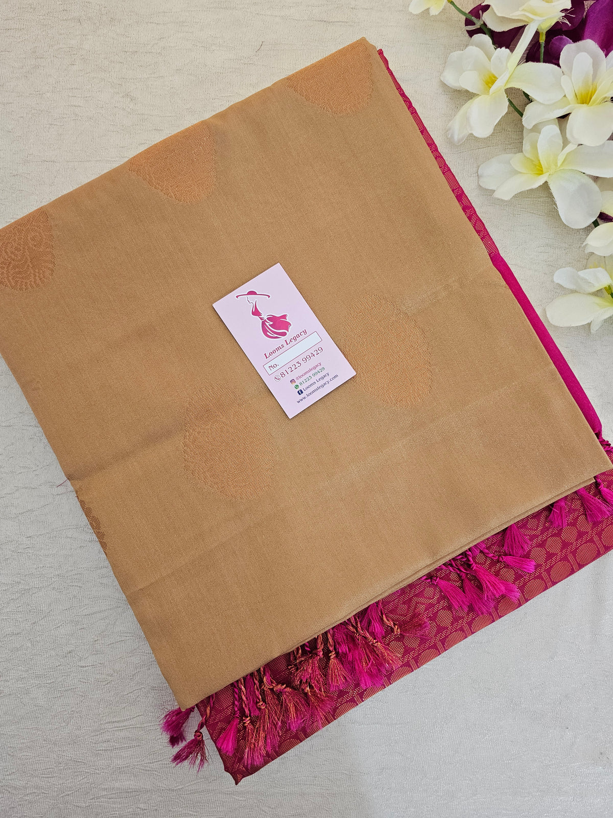 Beige with Pink Copper Zari Woven Border Semi Soft Silk Saree