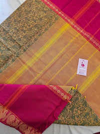 Mustard Yellow with Pink Vanasingram Pattern Kanchi Cotton