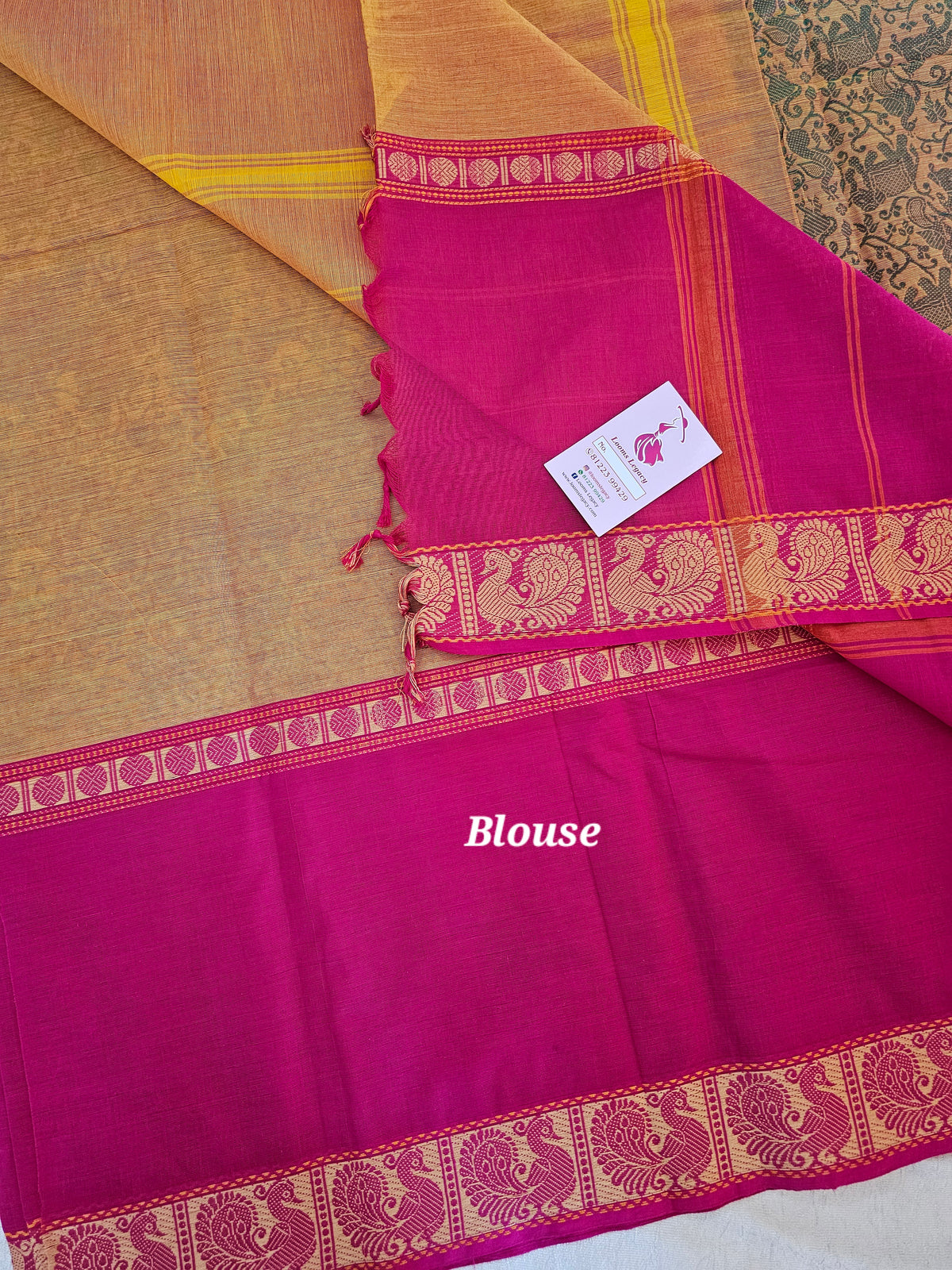 Mustard Yellow with Pink Vanasingram Pattern Kanchi Cotton