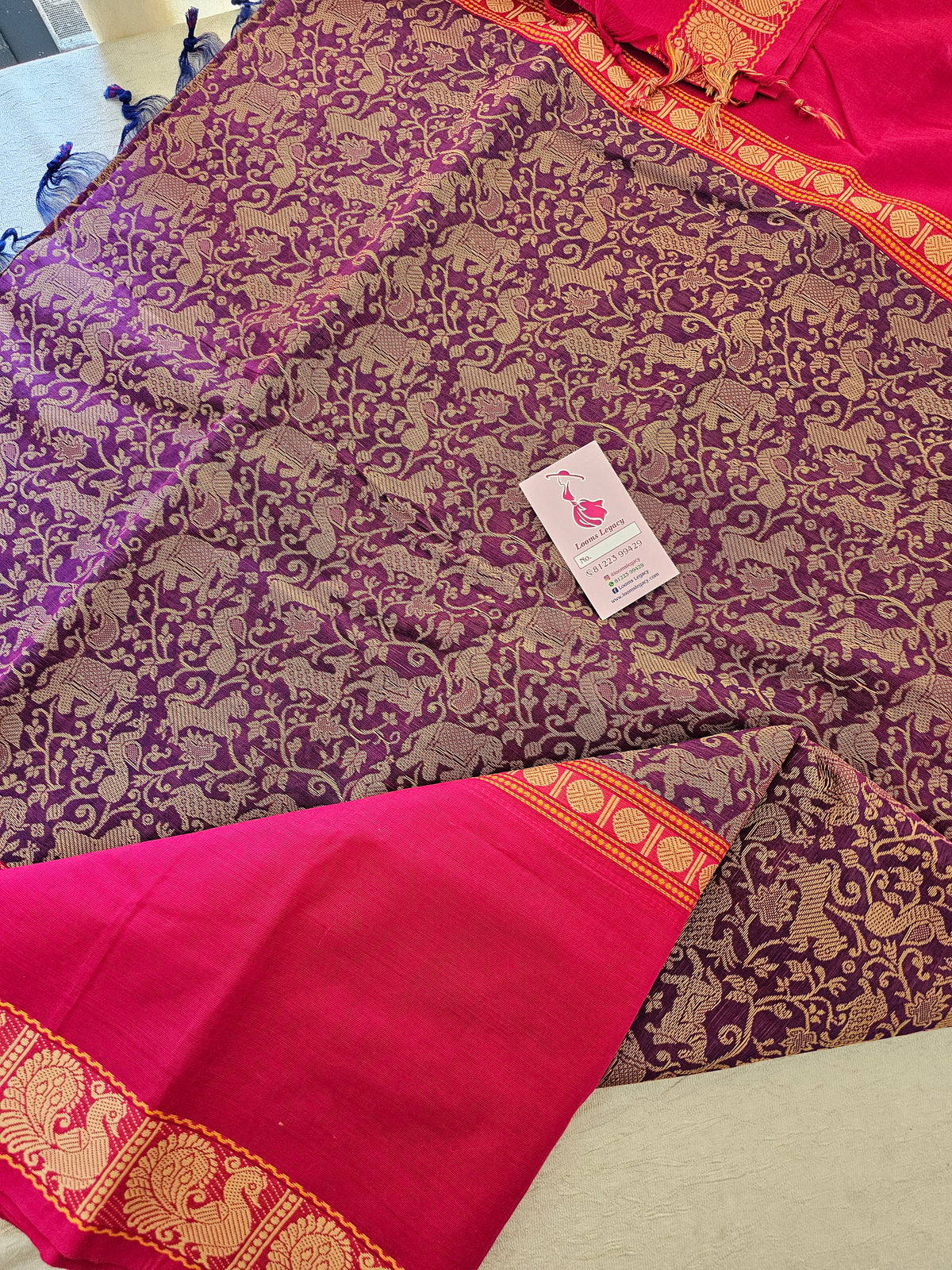 Purple with Dark Pink Vanasingram Pattern Kanchi Cotton