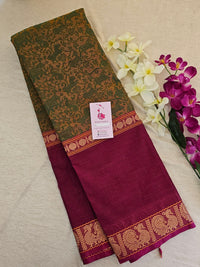 Mustard Yellow with Magenta Pink Vanasingram Pattern Kanchi Cotton