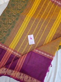 Mustard Yellow with Magenta Pink Vanasingram Pattern Kanchi Cotton