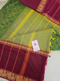 Lime Green with Magenta Pink Vanasingram Pattern Kanchi Cotton