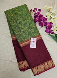 Lime Green with Magenta Pink Vanasingram Pattern Kanchi Cotton