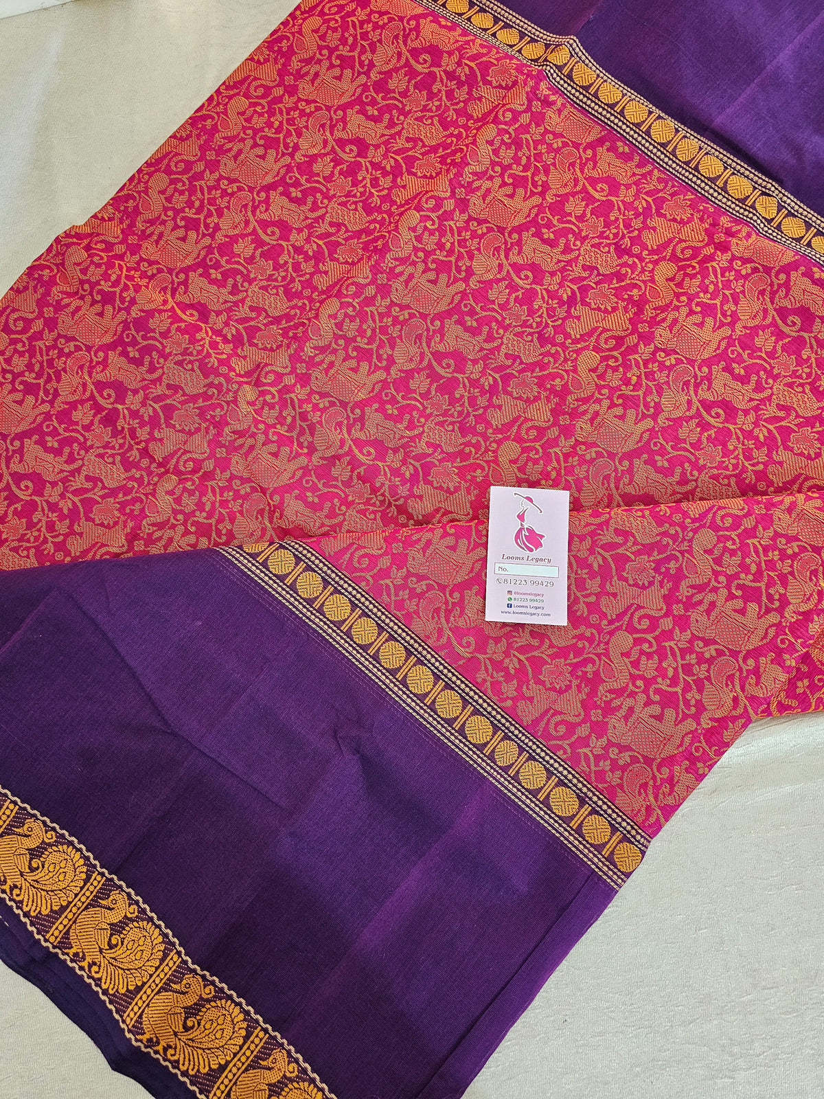 Dark Pink with Purple Vanasingram Pattern Kanchi Cotton