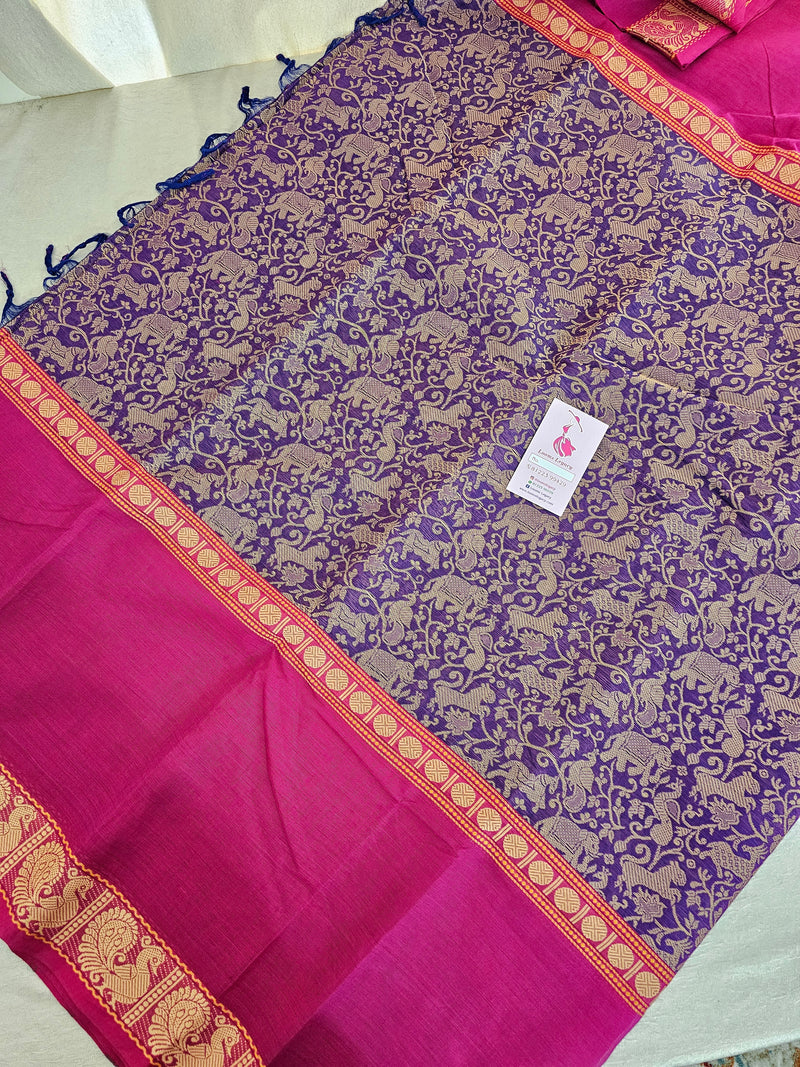 Purple with Pink Vanasingram Pattern Kanchi Cotton