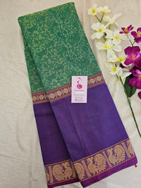 Green with Purple Vanasingram Pattern Kanchi Cotton