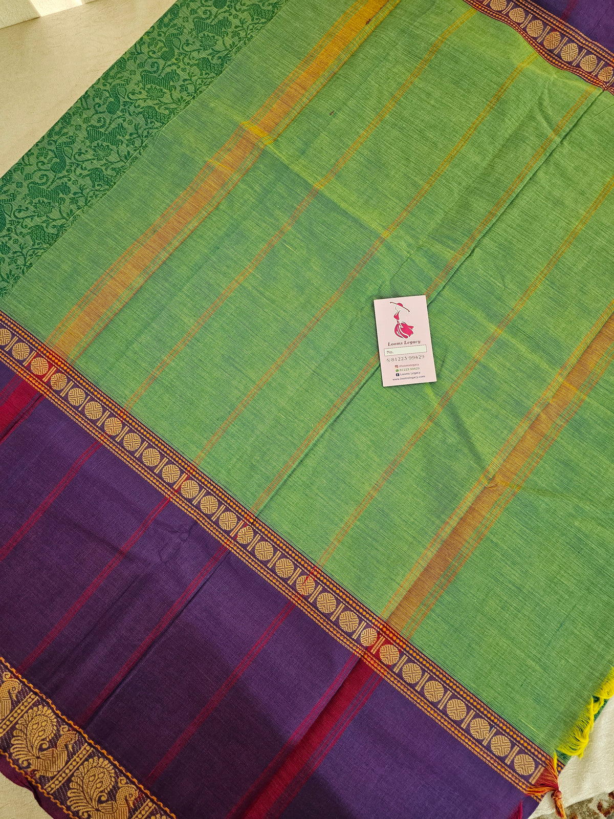 Green with Purple Vanasingram Pattern Kanchi Cotton