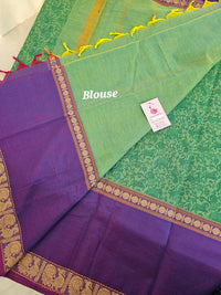 Green with Purple Vanasingram Pattern Kanchi Cotton