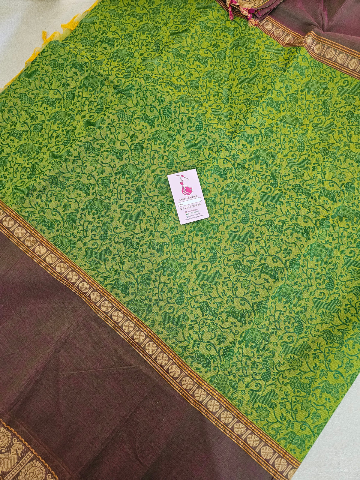 Green with Onion Pink Vanasingram Pattern Kanchi Cotton