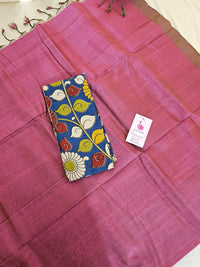 Handwoven Mangalagiri Plain Pattu Saree with Mix and Match Cotton Blouse - Magenta Pink