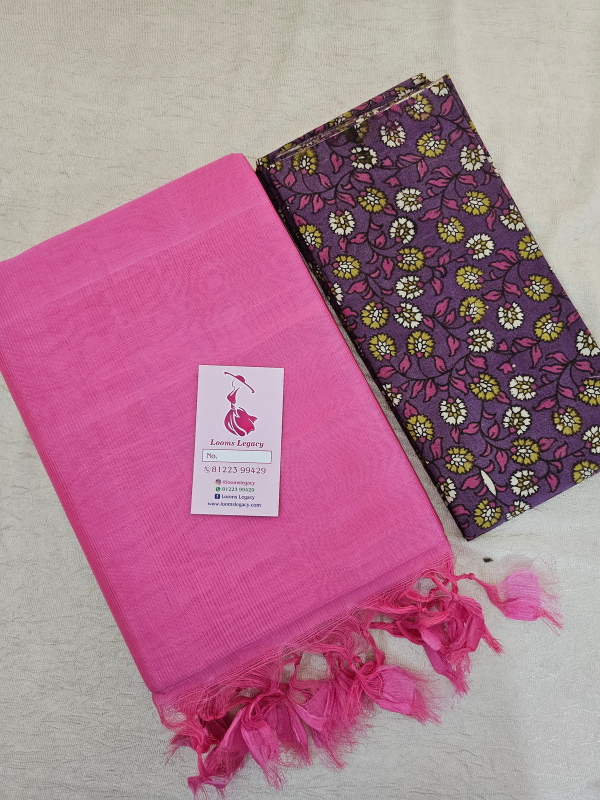 Handwoven Mangalagiri Plain Pattu Saree with Mix and Match Cotton Blouse - Pink