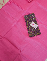 Handwoven Mangalagiri Plain Pattu Saree with Mix and Match Cotton Blouse - Pink