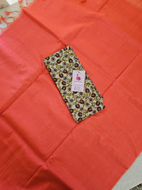 Handwoven Mangalagiri Plain Pattu Saree with Mix and Match Cotton Blouse - Peach