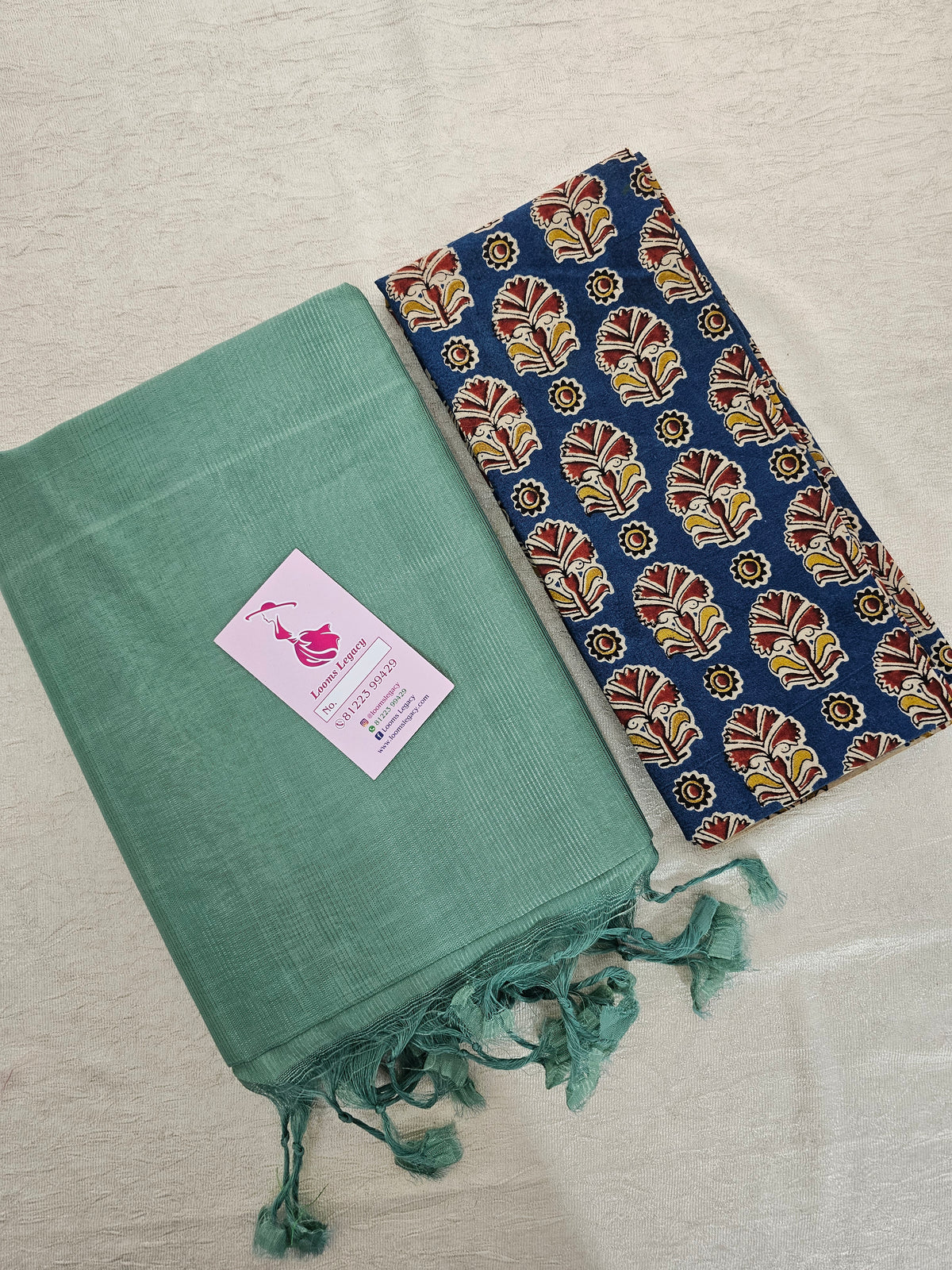 Handwoven Mangalagiri Plain Pattu Saree with Mix and Match Cotton Blouse - Opaline Green