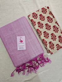 Handwoven Mangalagiri Plain Pattu Saree with Mix and Match Cotton Blouse - Rose Pink