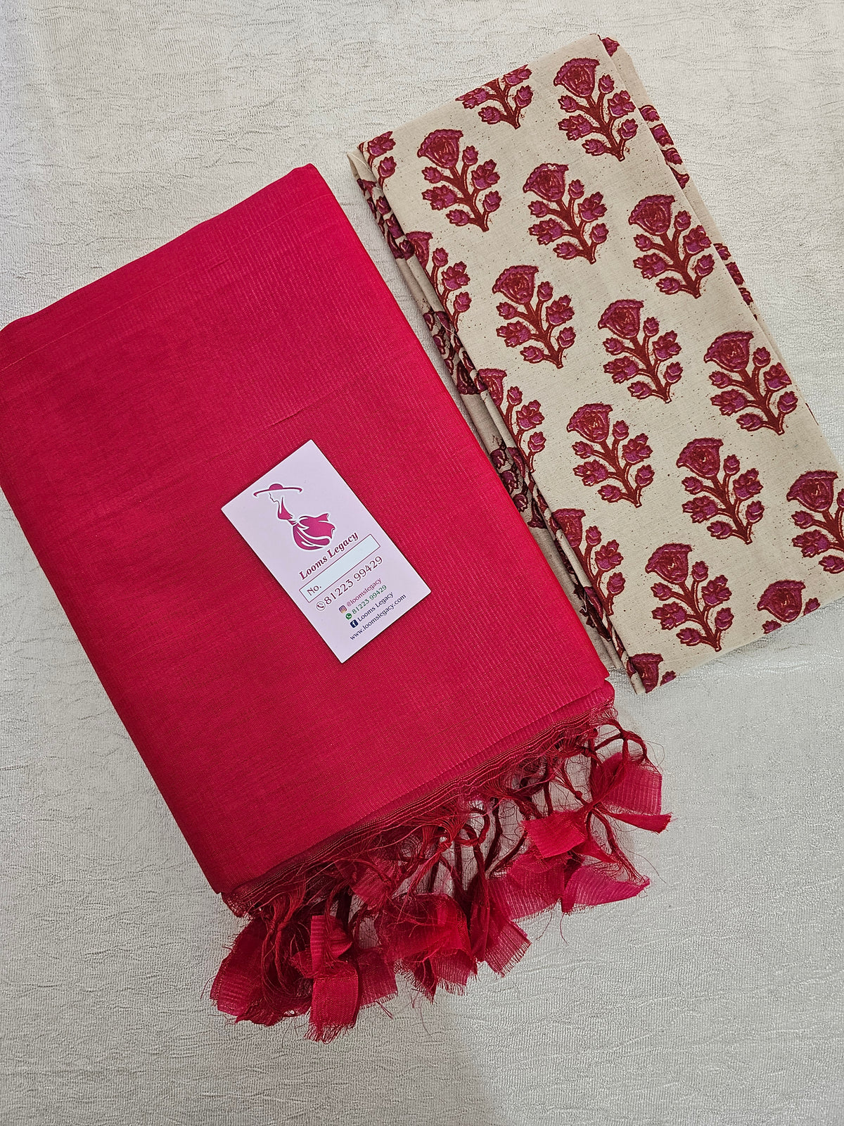 Handwoven Mangalagiri Plain Pattu Saree with Mix and Match Cotton Blouse - Dark Pink