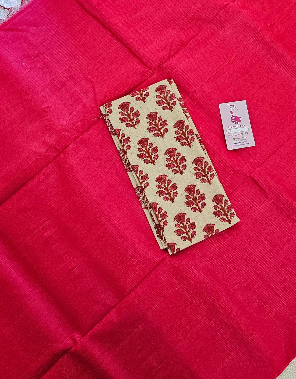 Handwoven Mangalagiri Plain Pattu Saree with Mix and Match Cotton Blouse - Dark Pink