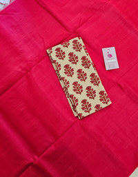 Handwoven Mangalagiri Plain Pattu Saree with Mix and Match Cotton Blouse - Dark Pink