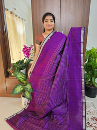 Handwoven Mangalagiri Pattu Saree with Beautiful  Small Checks - Purple