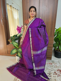 Handwoven Mangalagiri Pattu Saree with Beautiful  Small Checks - Purple