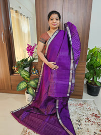 Handwoven Mangalagiri Pattu Saree with Beautiful  Small Checks - Purple