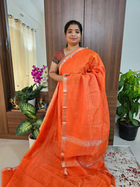 Handwoven Mangalagiri Pattu Saree with Beautiful  Small Checks - Orange