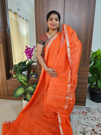 Handwoven Mangalagiri Pattu Saree with Beautiful  Small Checks - Orange