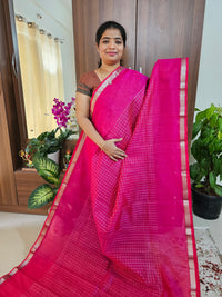 Handwoven Mangalagiri Pattu Saree with Beautiful  Small Checks - Pink