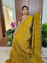 Handwoven Mangalagiri Pattu Saree with Beautiful  Small Checks - Golden Yellow