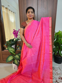 Handwoven Mangalagiri Pattu Saree with Beautiful  Small Checks - Peachish Pink