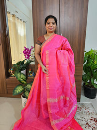 Handwoven Mangalagiri Pattu Saree with Beautiful  Small Checks - Peachish Pink