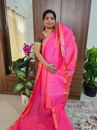 Handwoven Mangalagiri Pattu Saree with Beautiful  Small Checks - Peachish Pink