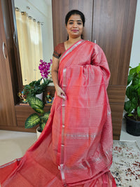 Handwoven Mangalagiri Pattu Saree with Beautiful  Small Checks - Peach