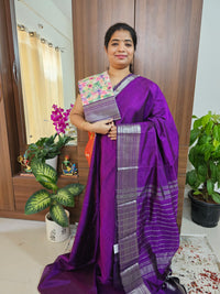 Handwoven Mangalagiri Pattu Saree with Mix and Match Pure Tussar Blouse - Purple