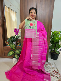 Handwoven Mangalagiri Pattu Saree with Mix and Match Pure Tussar Blouse - Pink