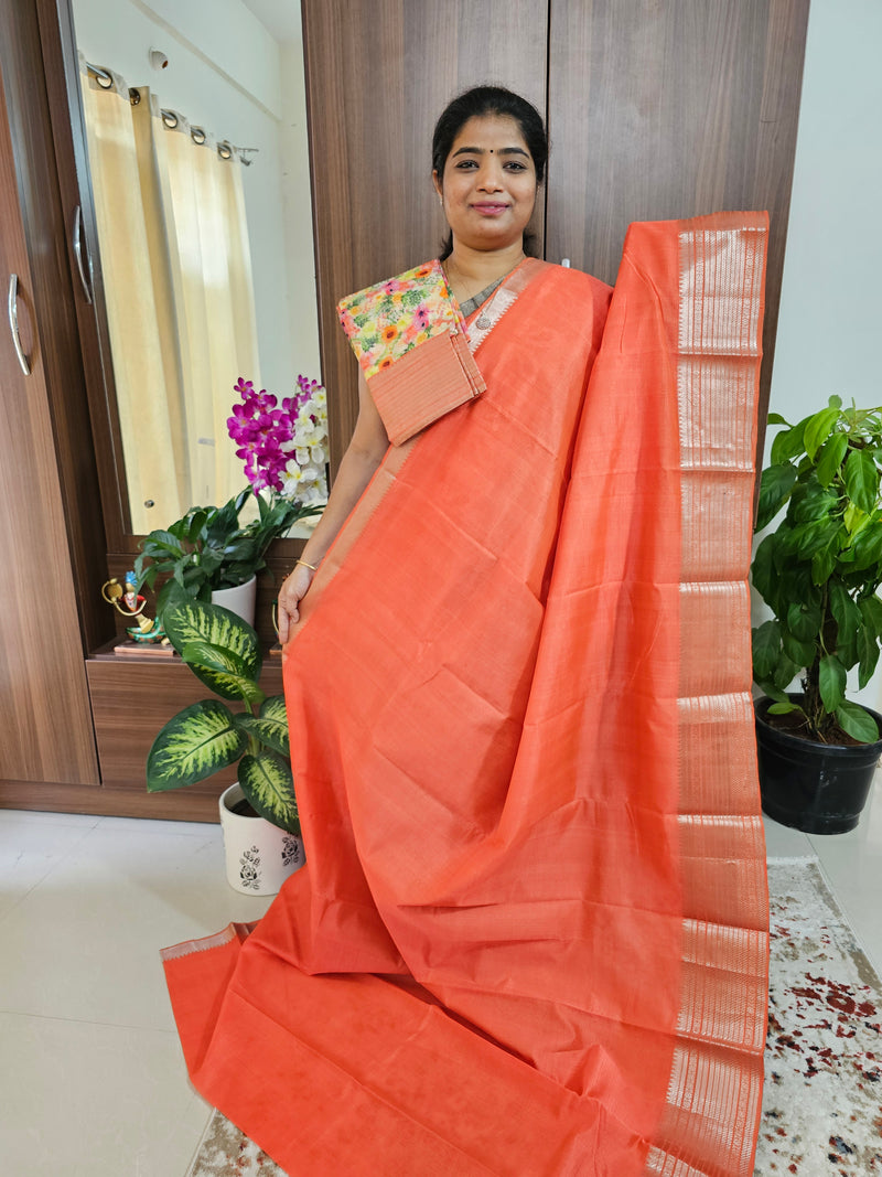 Handwoven Mangalagiri Pattu Saree with Mix and Match Pure Tussar Blouse - Orange