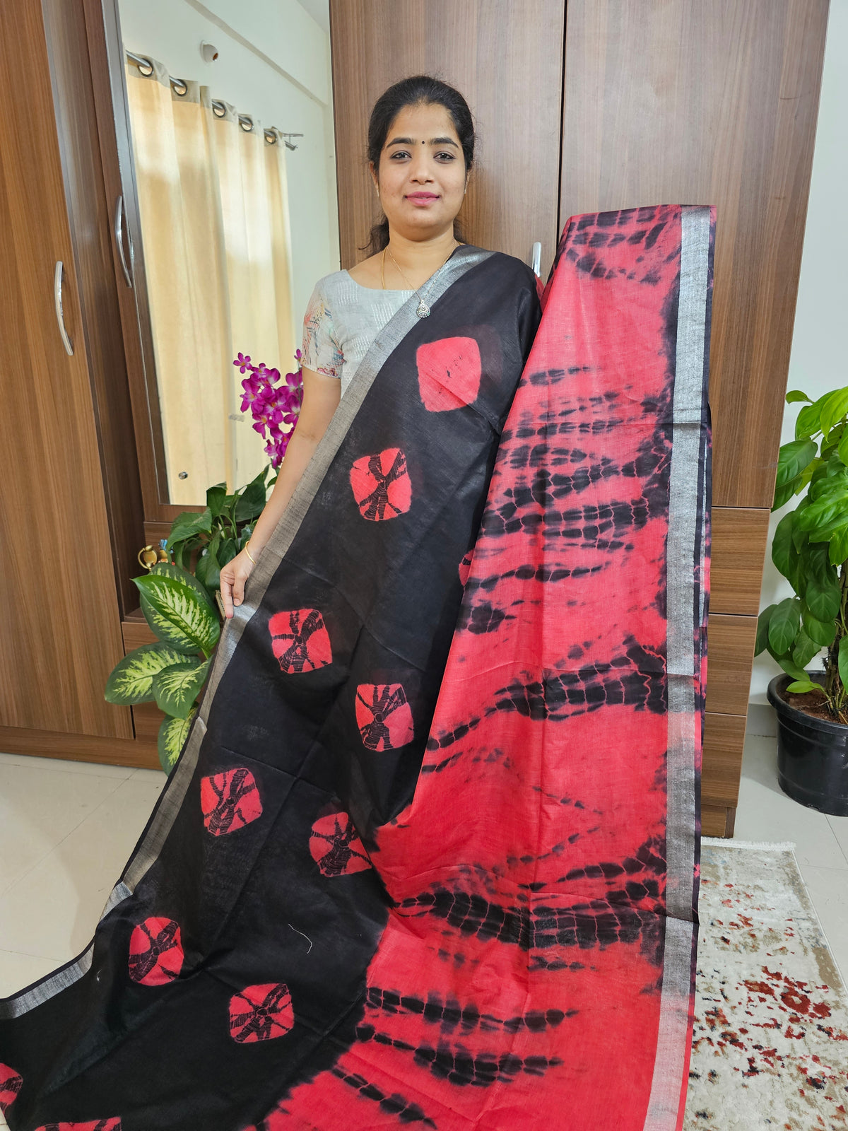 Bhagalpuri Silk Viscous - Black with Red