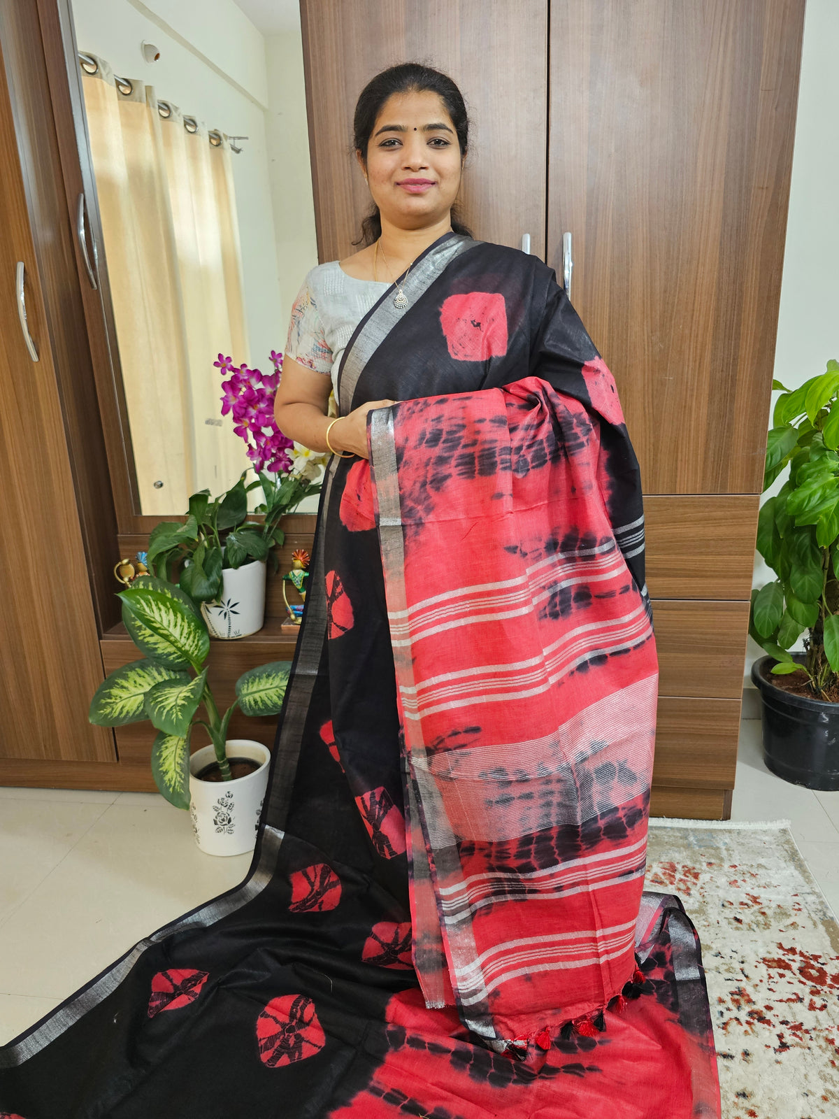 Bhagalpuri Silk Viscous - Black with Red