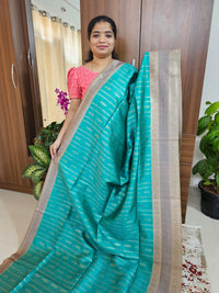 Semi Maandu Tussar Zari Weaving Saree - Dark Sea Blue with Grey