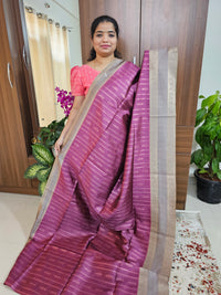 Semi Maandu Tussar Zari Weaving Saree - Magenta Pink with Grey